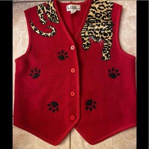 Vintage Lisa International red wool vest with cheetah M